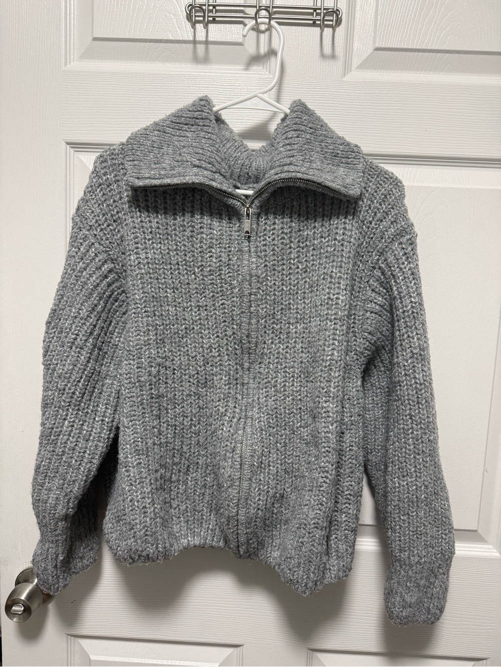 H&M Light Gray Zip-Front Chunky Turtleneck Sweater